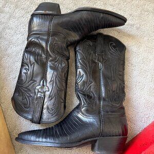 Vintage Lucchese Black Leather Western Boots | Handcrafted | Rare & Iconic